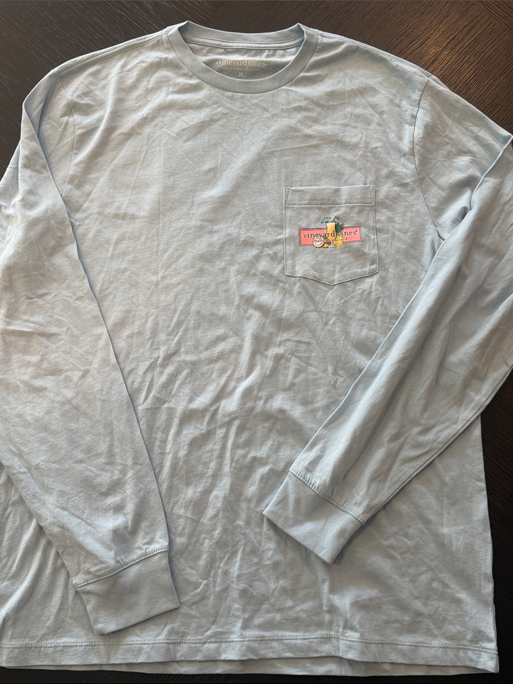 Vineyard Vines Men's Pale Blue Long-Sleeve Pocket Tee with Logo Patch